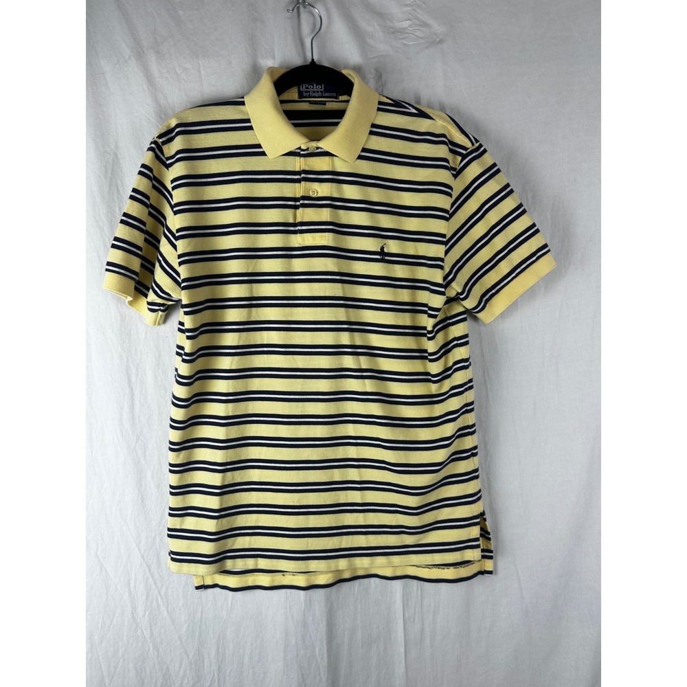 Polo By Ralph Lauren Mens MEDIUM Short Sleeve Striped Yellow/ Blue Pony